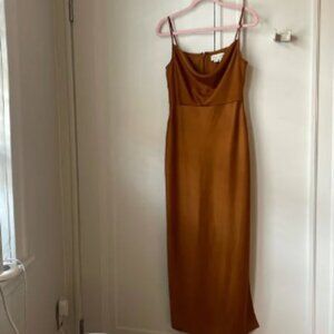 SACHIN & BABI Burnt Orange Women's Cali Satin Midi Slip Dress 10 BHLDN